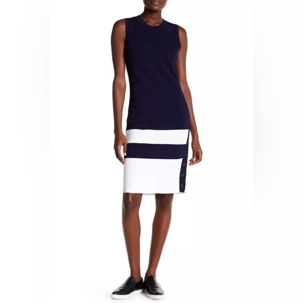 Tommy Hilfiger Womens Midi Dress Regatta Color Block Blue/White